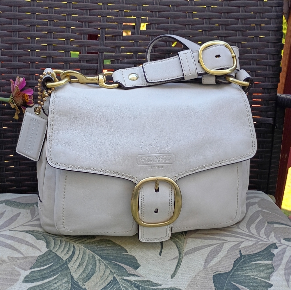 Coach vintage bleeker legacy tattersall flap shoulder bag with gold buckle - Picture 15 of 17